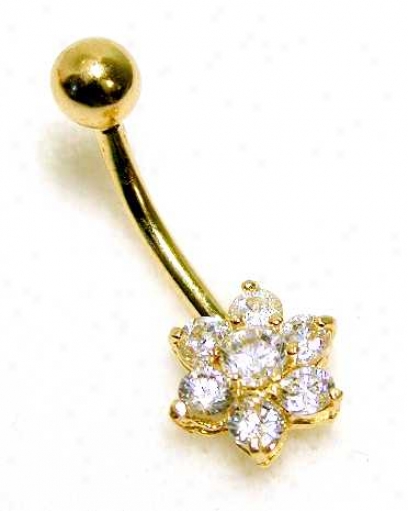 Cubic Zirconia Cz Flower Belly Ring