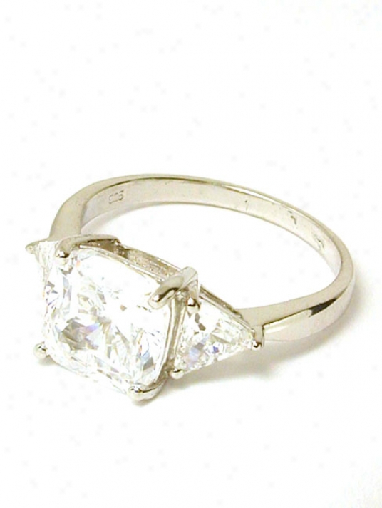 Cushion & Trilliant Cubic Zirconia Cz Engagement Ring