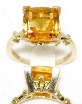 Cushkon-cut Citrine Solitaire Ring