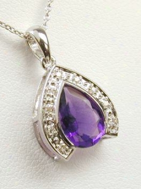 Elegant Pear Amethyst & Diamond Pendant