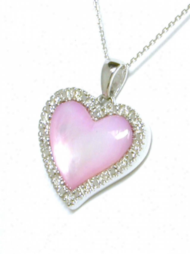 Elegant Pink Mother Of Pearl & Diamond Hrart Shaped Pendant