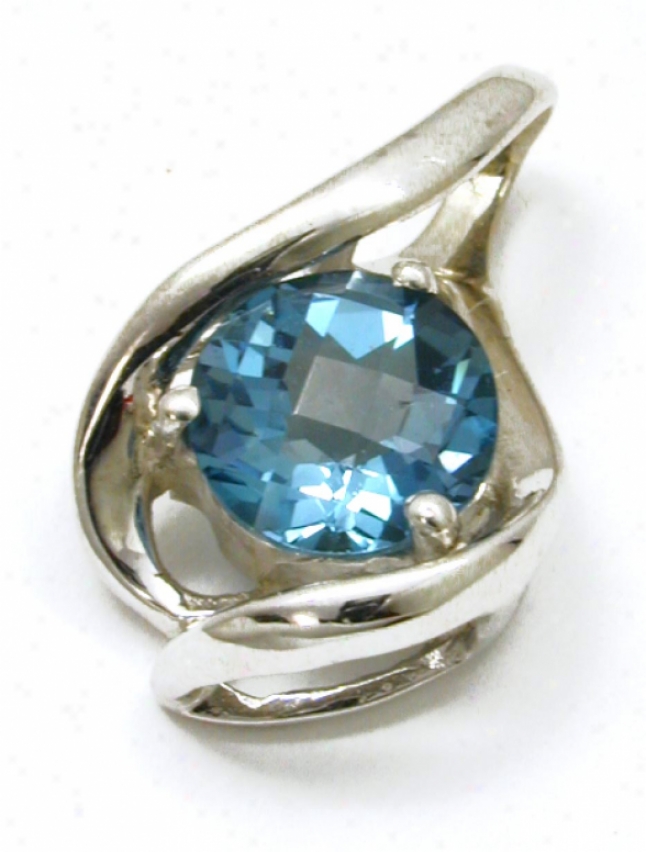 Elegant Round London Blue Topaz Slide Pendant