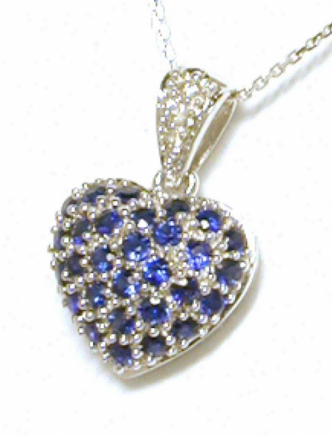 Elegant Round Sapphire &zmp; Diamond Heart Shaped Pendant