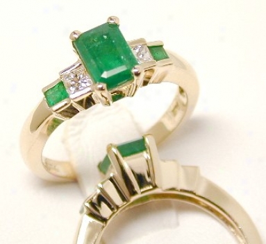 Emerald-cutgenuine Columbian Emerald & Princess Diamond Ring