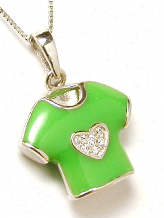 Enamel Green And Cubic Zirconia Charm Pendant