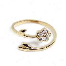 Flower Cubic Zirconia Cz Bypass Adjustable Toe Ring