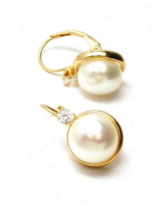 Freshwater Pearl & Cz Eurowire Earrings