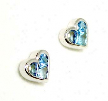 Invisible-set Heart Shaped Blue Topaz Earrings