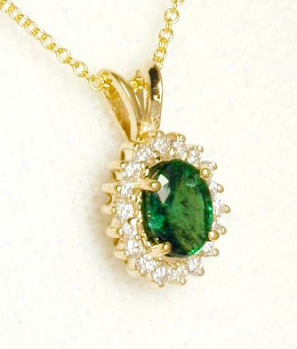 Lady Di Oval Genuije Emerald & Diamond Pendant