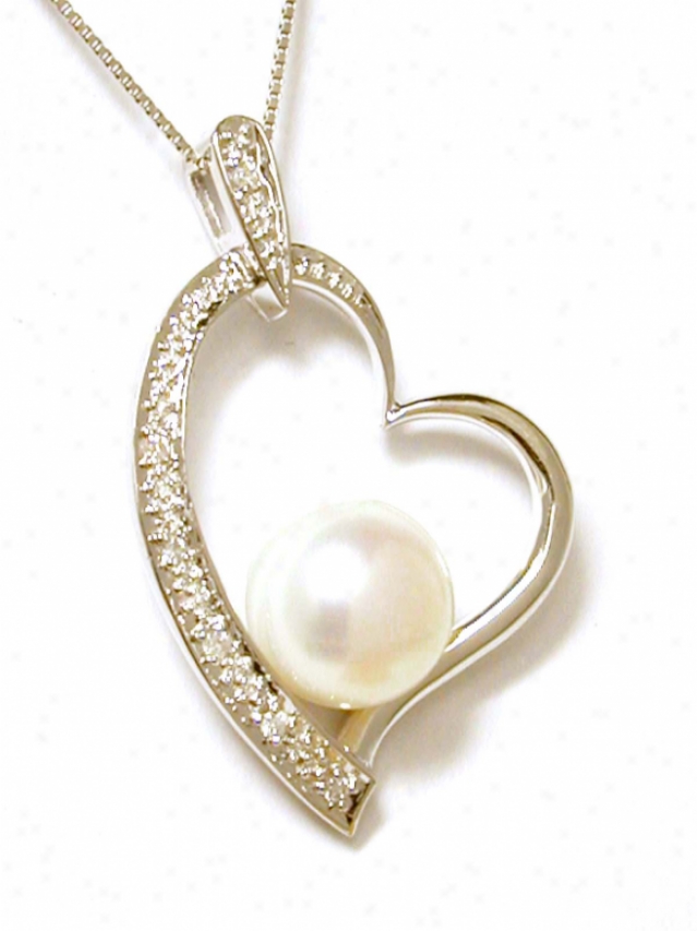 Recent Freshwater Pearl & Diamond Heart Pendant