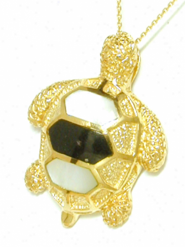 Onyx/ Mother Of Pearl & Black Onyx Turtle Pendant