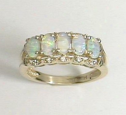 Opal & Diamond Band Ring