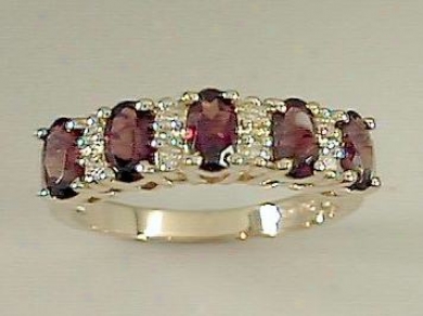 Oval Garnet & Diamond Pyramid Ring