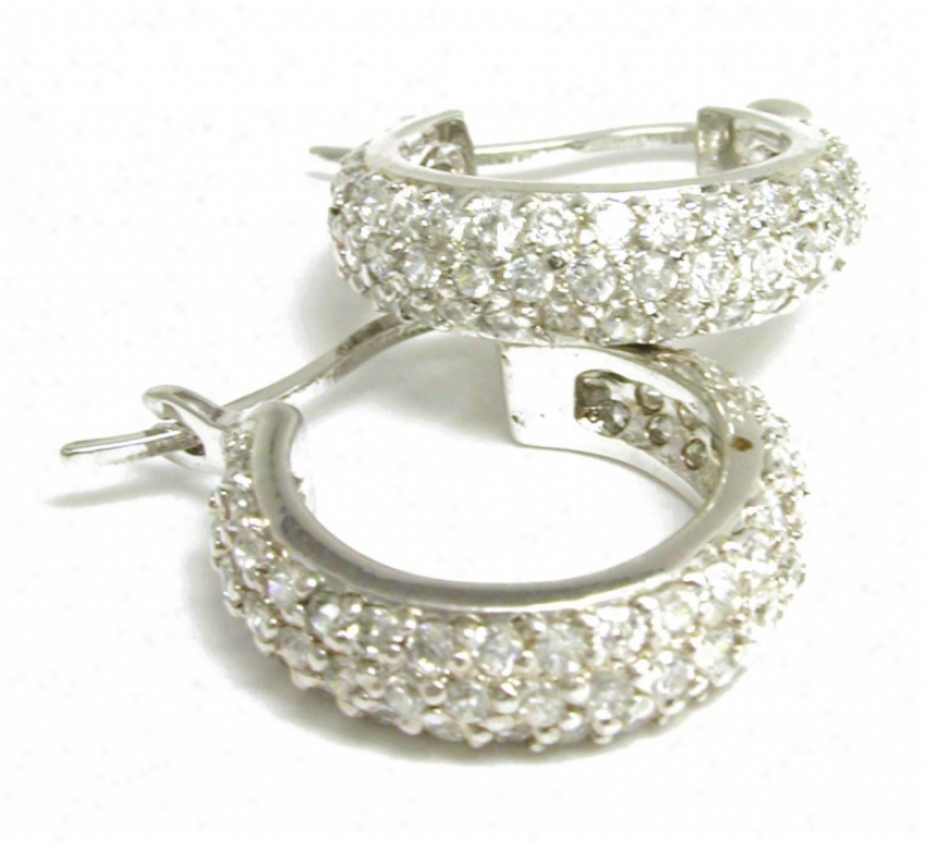 Pave-set Cubic Zirconia Cz Hoop Earrings