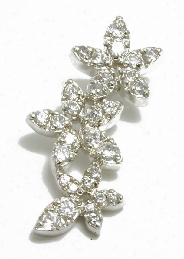 Pave-set Cubic Zirconia Cz Triple Flower Drop Pendant