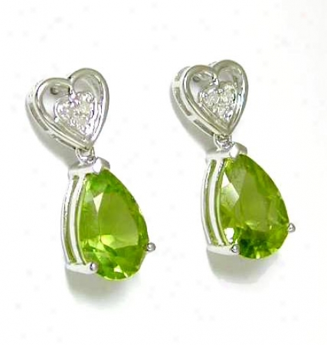 Peridot & Diamond Heart Shaped Be~ Earrings