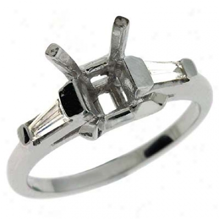 Platinum Baguette Diamond Semi-mount Engagement Ring