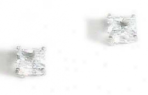 Princess-cut Cz Stud Earrings - Choice White-gold