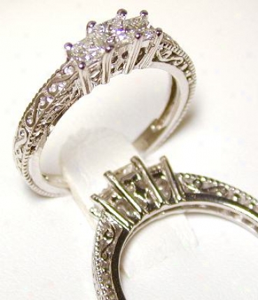 Princess Diamond 3 Stone Filgree Ring