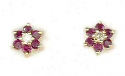 Ruby & Dimond Flower Earrings