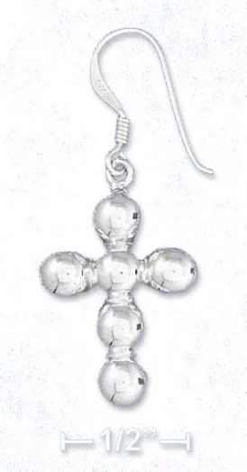 Ss 1 Inch Cross Earrings Comprised Of 6 Soldered 6mm Beads