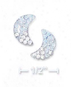 Ss 10mm Blue To White Crystal Moon Post Earrings