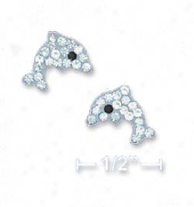 Ss 11mm Light Blue Crystal Doiphin Post Earrimgs