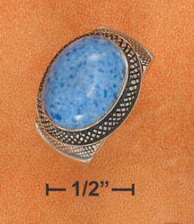 Ss 11x15mm Side Denim Lapis Ring Fine Lined Setting Shank