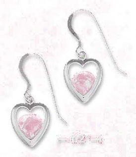 Ss 12mm Open Heart Earrings With Pink Cz Inside The Courage