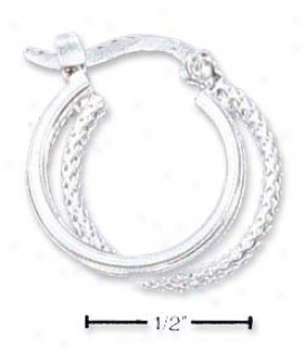 Sa 14mm Double Offset Textured Hoop French Lock Earrings