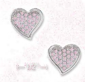 Ss 14mm Pink Pave Cz Contemporary Heart Post Earrings