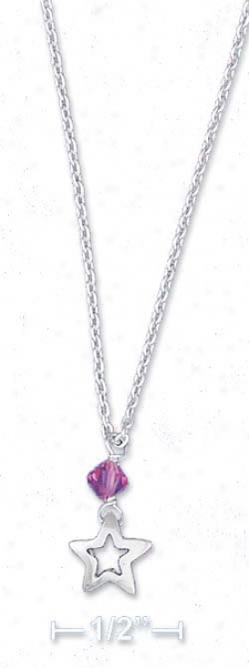 Sd 15-18 Inch Adj. Cable Necklace With Star Pink Crystals