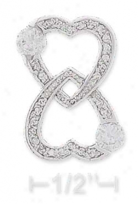 Ss 15mm Wide Pave Double Hearts Love Forever Pendant 4mm Czs