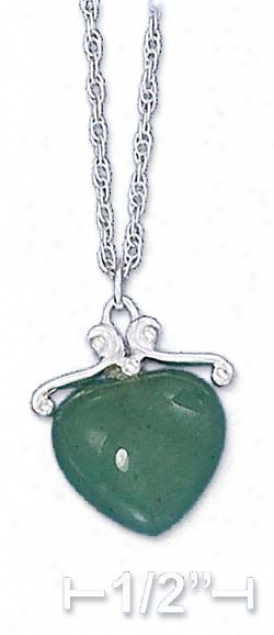 Ss 16-18 Inch Adj. Green Aventurine Heart Necklace