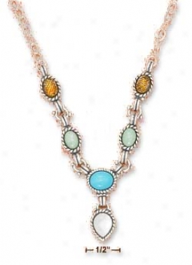 Ss 16-20 In Adj. Amber Turquoise Open Necklace With Mop Tear