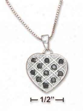 Ss 17m Crosshatch 17m Heart Pendant Sapphires 18i Box Chain