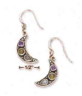 Ss 18mm Crescent Moon Amethyst Peridot Labradorite Earrings