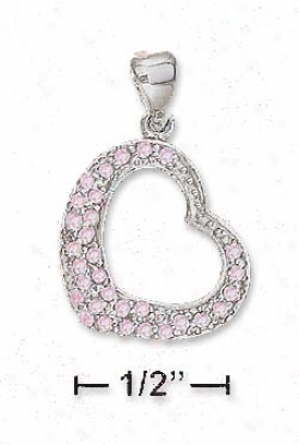 Ss 18mm Fat Bottom Opeh Heart Pink Pave Cz Pendant