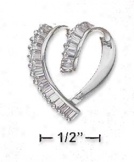 Ss 20mm Loop-de-loop Heart Glide Pendant With Cz Baguettes