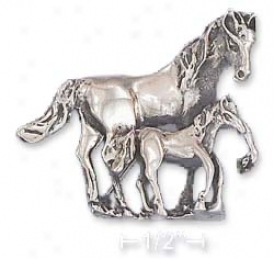 Ss 32 Mm High 3-d Mother Horse Her Baby Horse Pin