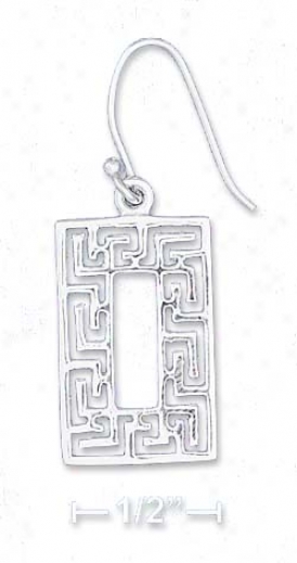 Ss 3/4 Inch X 1/2 Inch Greek Key Rectangle Earrings