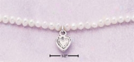 Ss 6 In. Childrens White Fw Pearl Bracelet With Heart Dangle