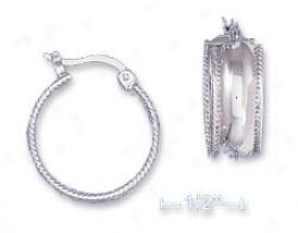 Ss 7/8 Inch Hoop Earrings Rope Edges On French Lock