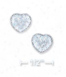 Ss 8mm Dark Bue Light Blue Crystal Heart Post Earrings