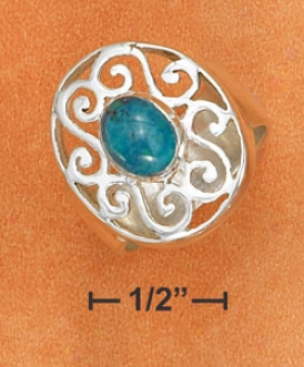 Ss 8mm Ring 6x8mm Chrysocolla Stone Set 17x21m Filigree Ring