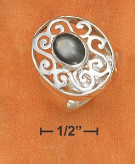 Ss 8mm Ring 6x8mm Gray Shell Stone Set 17x21m Filigree Ring