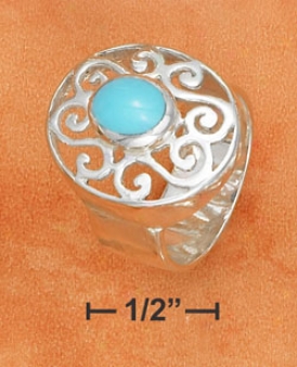 Ss 8mm Ring 6x8mm Turquoise Stonr Set 17x21mm Filigree Ring