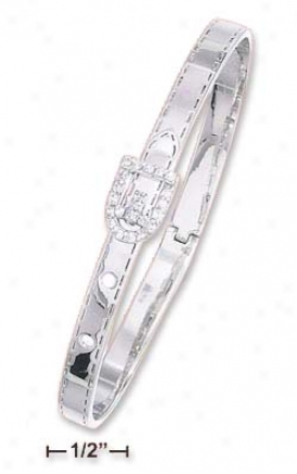 Ss Belt Buckle Bangle Bracelet (5mm) Cz Accented Belt Buckle