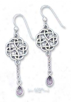 Ss Celtic Star Earrings With 5x7m Purple Glass Teardrop E