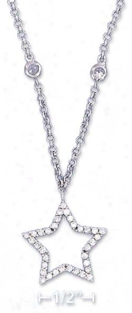 Ss Curb Necklace 4mm Cz On Chain 20mm Cz Asterisk Adj. 18-20 In